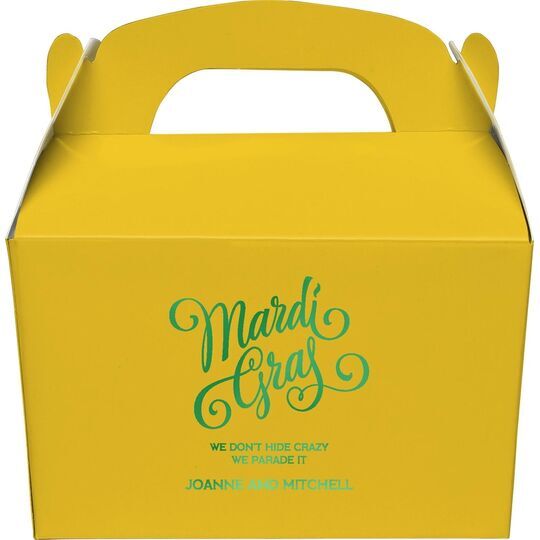 Mardi Gras Script Gable Favor Boxes