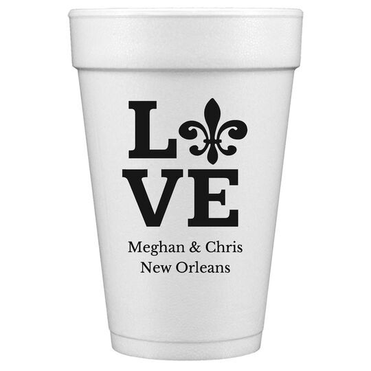 Fleur de Lis Love Styrofoam Cups