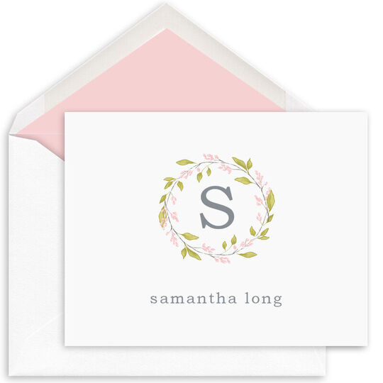 Floral Initial Wreath Folded Note Cards