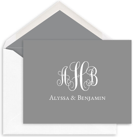 Colorful Fancy Script Monogram Folded Note Cards