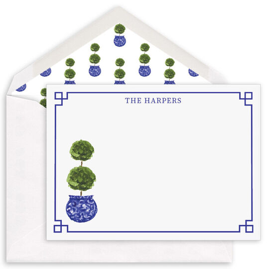 Blue Topiary Flat Note Cards