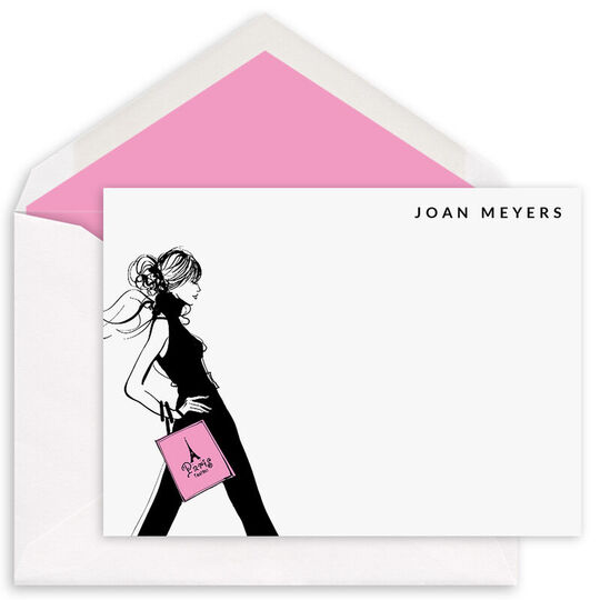 Parisian Shopper Girl Flat Note Cards