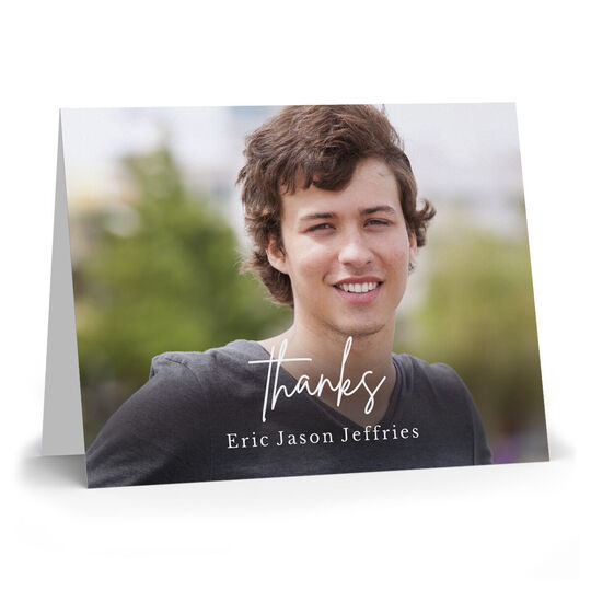 Casual Script Thanks Folded Photo Note Cards