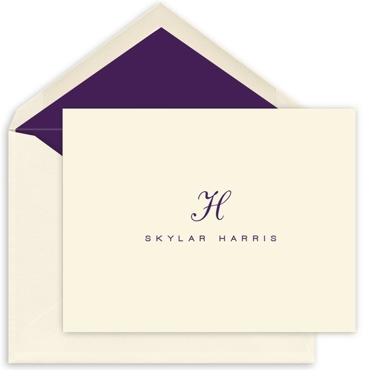 Classic Script Initial Folded Note Cards- Raised Ink