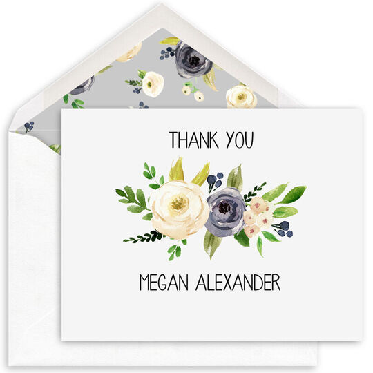 Gray and Ivory Roses Folded Note Cards