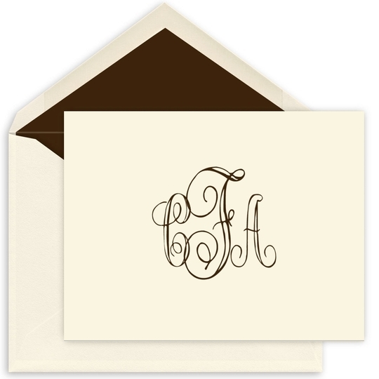 Cursive Monogram Folded Note Cards - Raised Ink