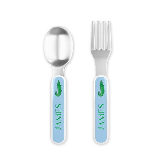 Green Gator Toddler Stainless Steel Fork and Spoon Set