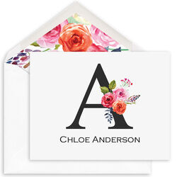 White Floral Bunch Initial Folded Note Cards