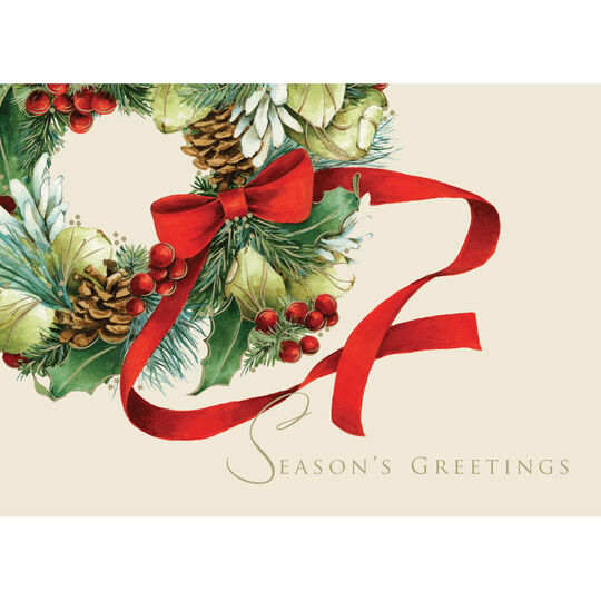 Red Bow Season's Greetings Folded Holiday Cards