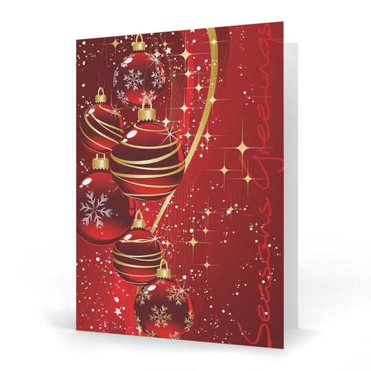 Red and Gold Ornaments Folded Holiday Cards