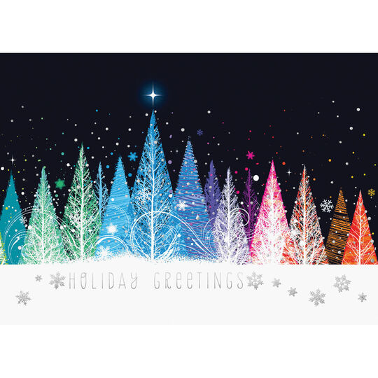 Glowing Night Tree Scene Folded Holiday Cards