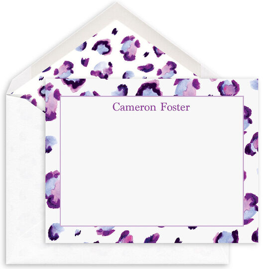 Purple Leopard Bordered Flat Note Cards