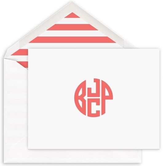 4 Initial Monogram Folded Note Cards - Raised Ink