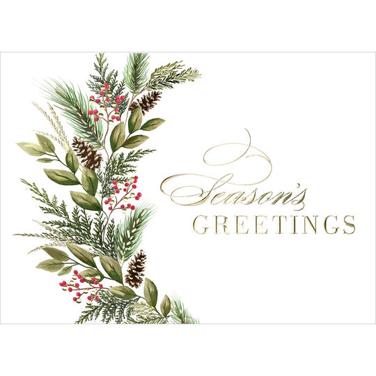 Pine and Red Berry Garland Folded Holiday Cards