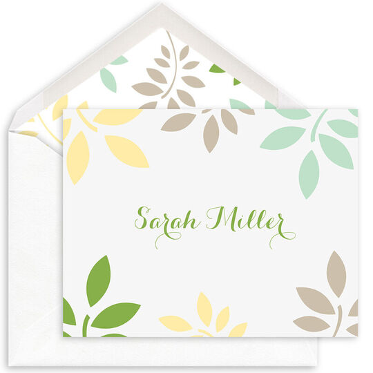 White Botanical Leaves Folded Note Cards