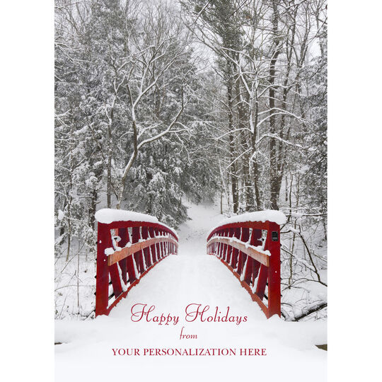 Red Snowy Bridge Folded Holiday Cards