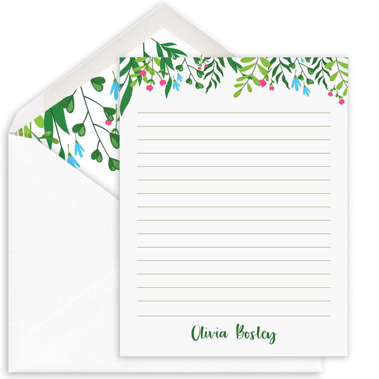 Flowering Vines Flat Note Cards with Optional Lines