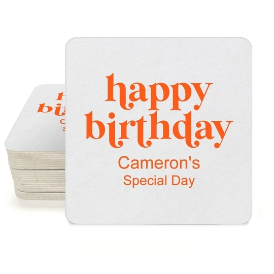 Cute Happy Birthday Square Coasters