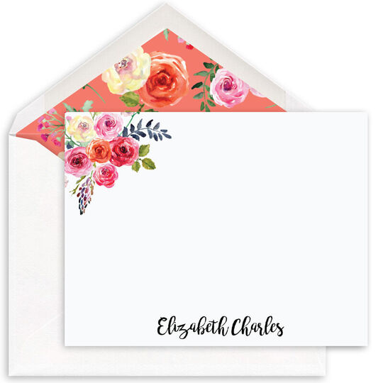 Salmon Floral Flat Note Cards