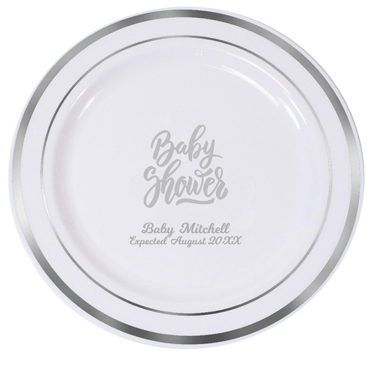 Handwritten Baby Shower Premium Banded Plastic Plates