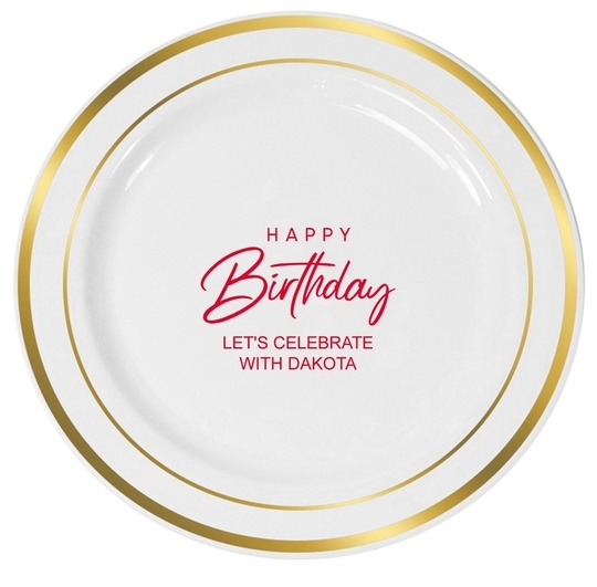 Happy Birthday Sophisticate Premium Banded Plastic Plates