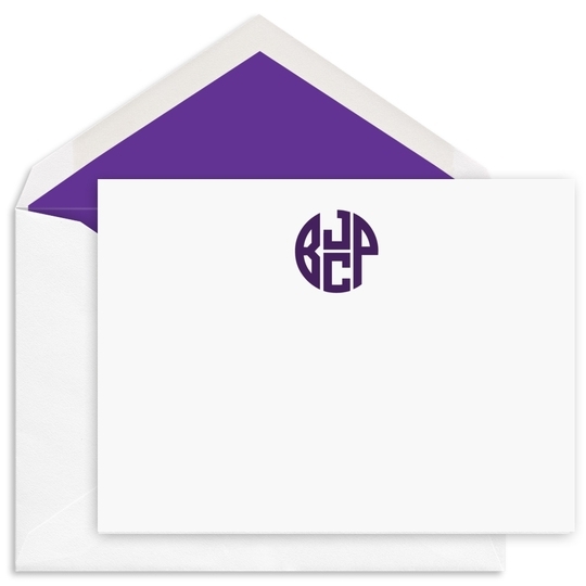 4 Initial Monogram Flat Note Cards - Raised Ink