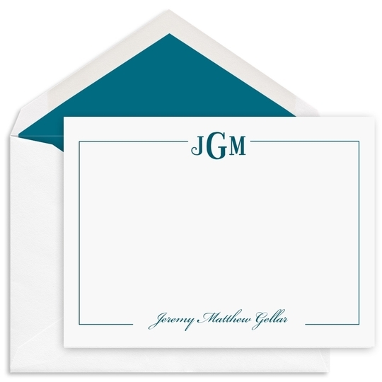 Monogram with Script Name Flat Note Cards - Raised Ink