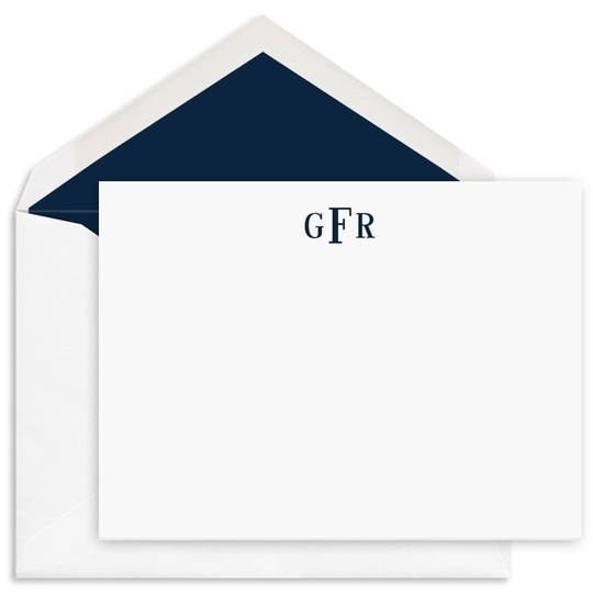 Block Monogram Flat Correspondence Note Cards - Raised Ink