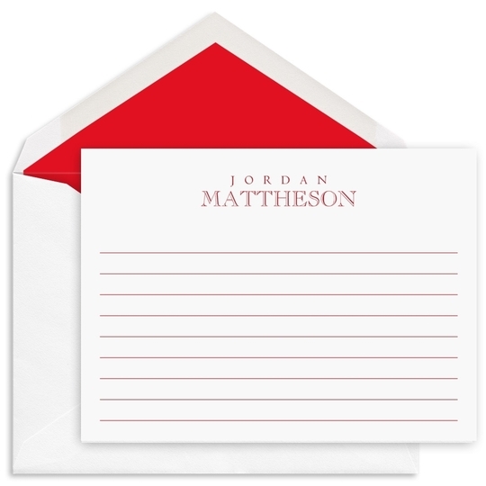 Full Name Flat Note Cards with Writing Lines - Raised Ink
