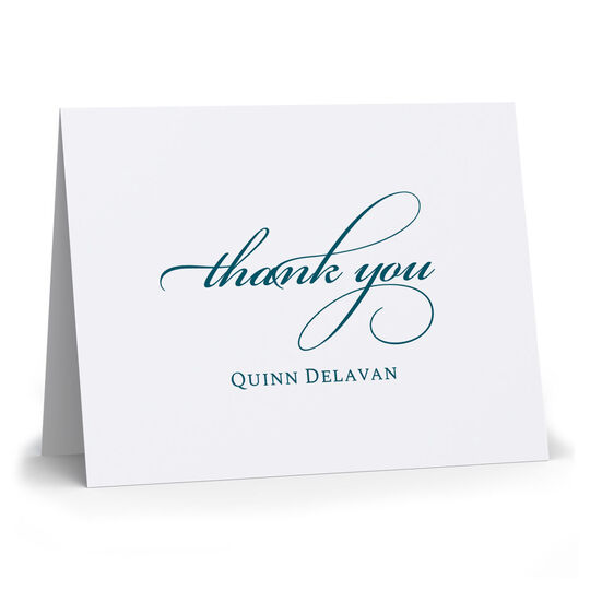 Script Thank You Folded Note Cards - Raised Ink