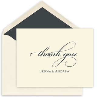 Script Thank You Folded Note Cards - Raised Ink