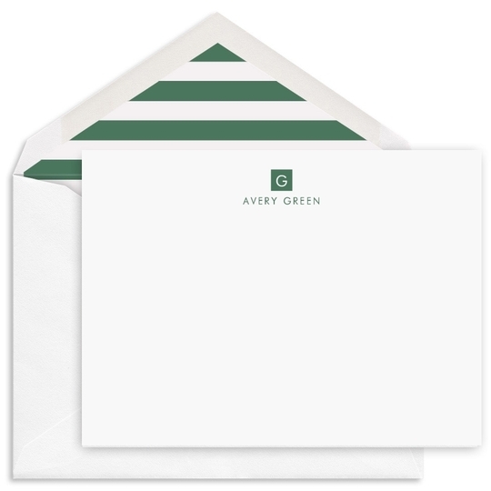 Square Initial Flat Note Cards - Raised Ink