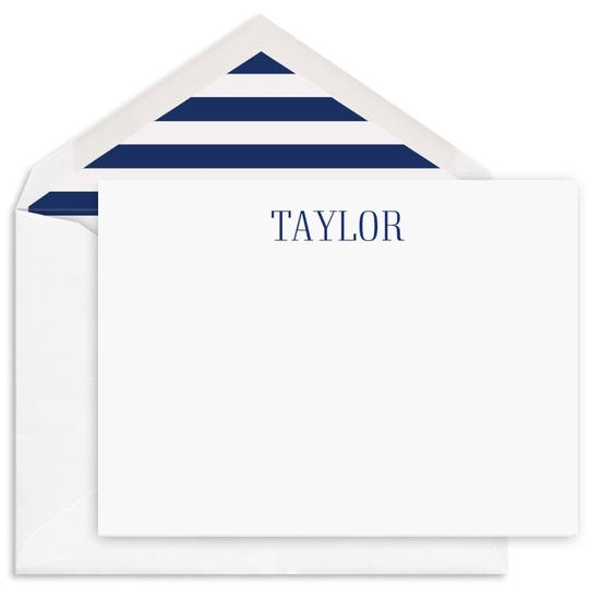 Tall Serif Name Flat Note Cards - Raised Ink