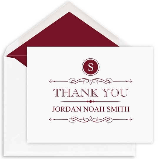 Vintage Thank You Folded Note Cards - Raised Ink