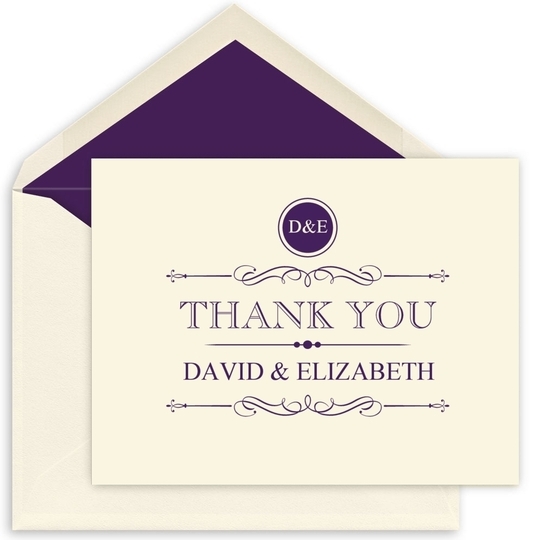 Vintage Thank You Folded Note Cards - Raised Ink