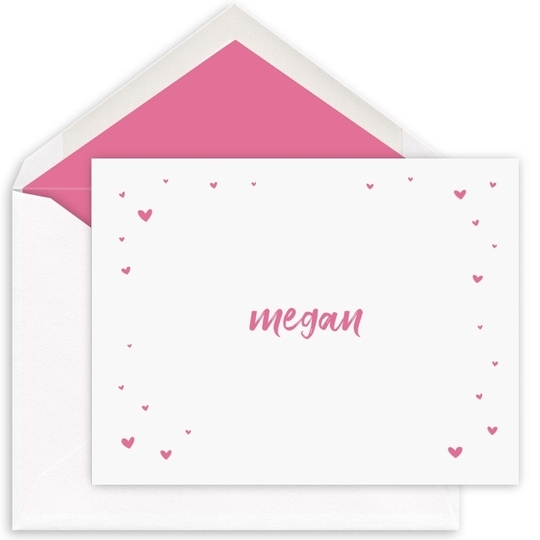 Hearts Scatter Folded Note Cards - Raised Ink