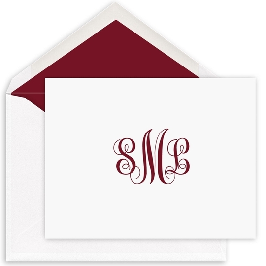 Script Monogram Folded Note Cards - Raised Ink