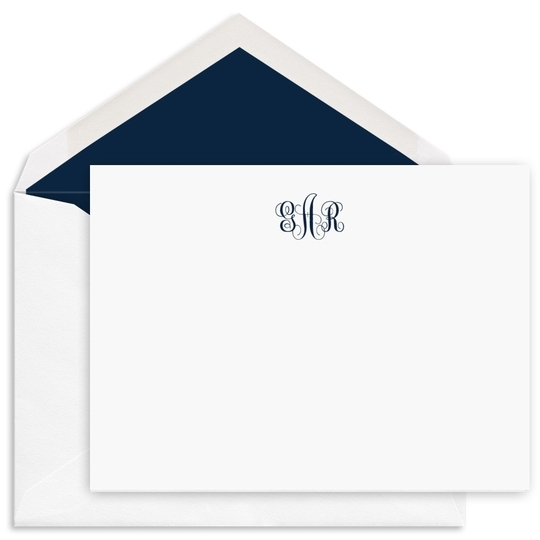 Script Monogram Flat Note Cards - Raised Ink