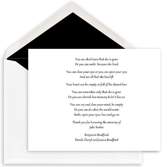 Our Beloved Julie Folded Sympathy Cards - Raised Ink