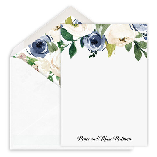 Blue and Ivory Rose Petite Flat Note Cards
