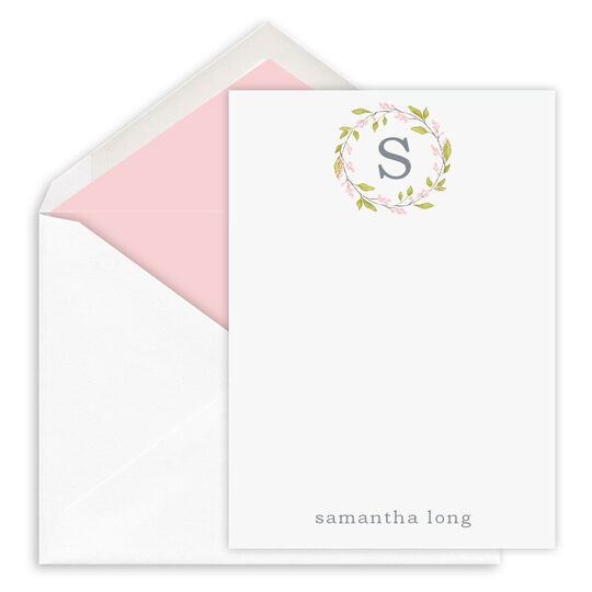Floral Initial Wreath Petite Flat Note Cards