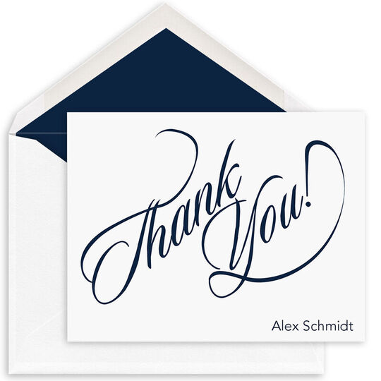 Calligraphy Thank You Folded Note Cards - Raised Ink