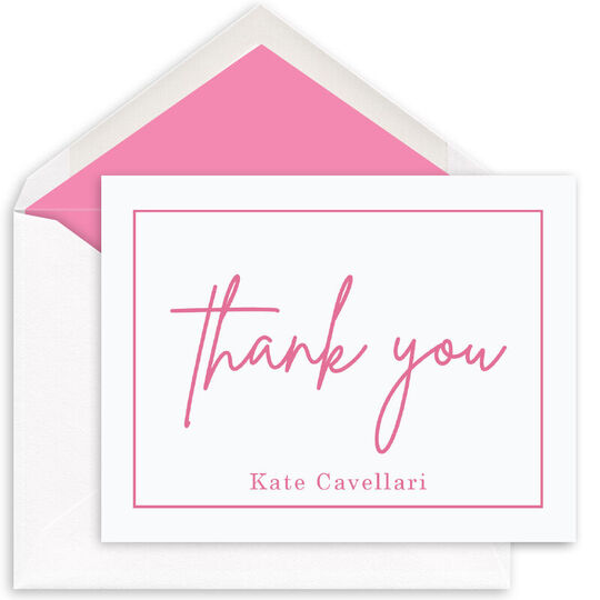 Border Thank You Folded Note Cards - Raised Ink