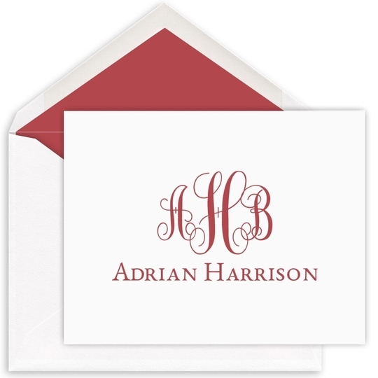 Fancy Script Monogram Folded Note Cards - Letterpress