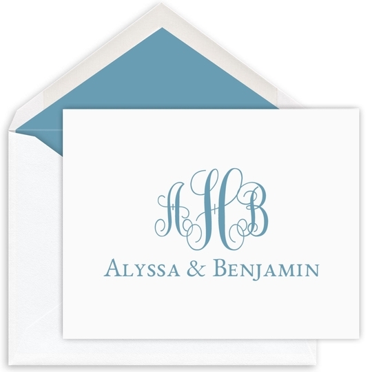 Fancy Script Monogram Folded Note Cards - Letterpress