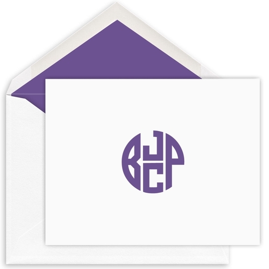 4 Initial Monogram Folded Note Cards - Letterpress