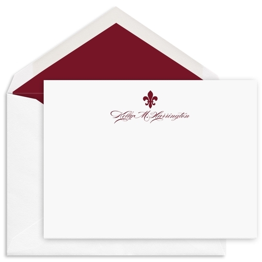 Fleur De Lis Flat Note Cards - Raised Ink