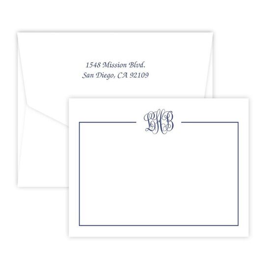 Triple Thick Script Monogram Flat Note Cards - Raised Ink