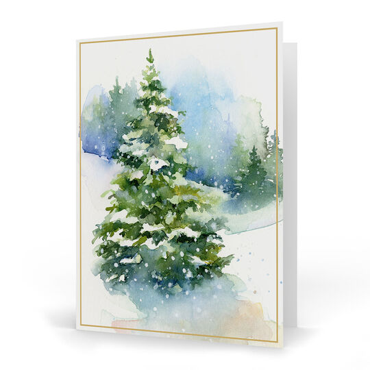 Evergreens in a Snowy Field Folded Holiday Cards