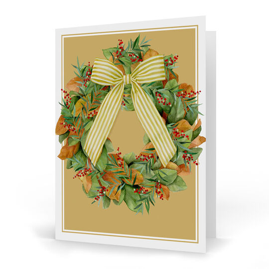 Magnolia Wreath with Bow Folded Holiday Cards